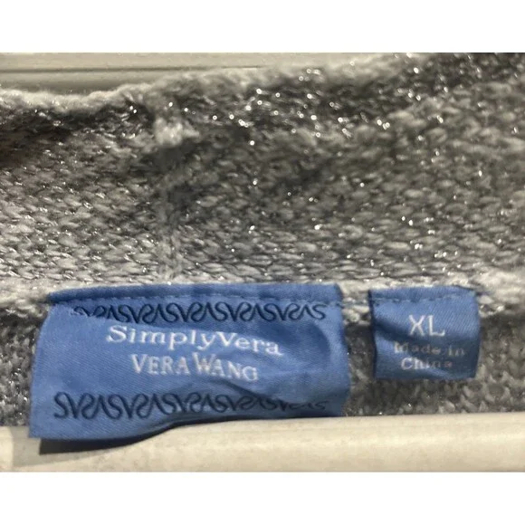 Vera Wang SimplyVera  Womens Sweatshirt XL Silver Gray Metallic - Picture 2 of 6